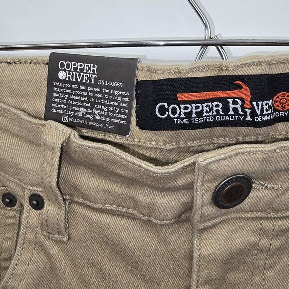 Copper Rivet Khaki Distressed Slim Fit Men's Ripped Jeans Size 34 x 34 (C26) - Picture 7 of 9